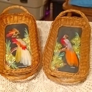 2  Vintage Mexican Feather Baskets
